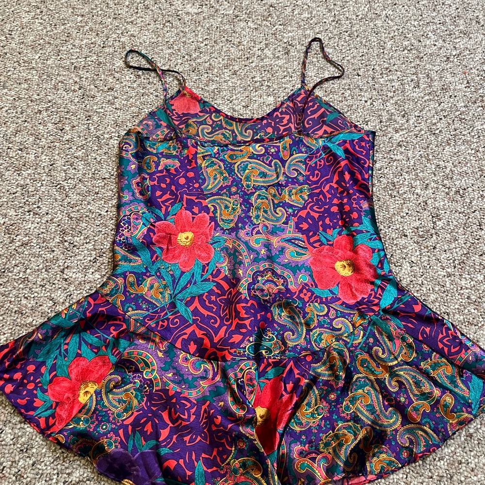 Vintage 80s/90s Colorful Silky Floral Spaghetti Strap BabyDoll Blouse - Picture 6 of 6